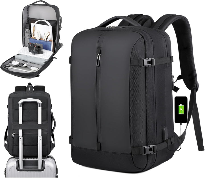 AirVoyage 40L uitbreidbare reisrugzak, waterdicht, met 17" laptopvak & USB-poort, ideaal voor reizen.