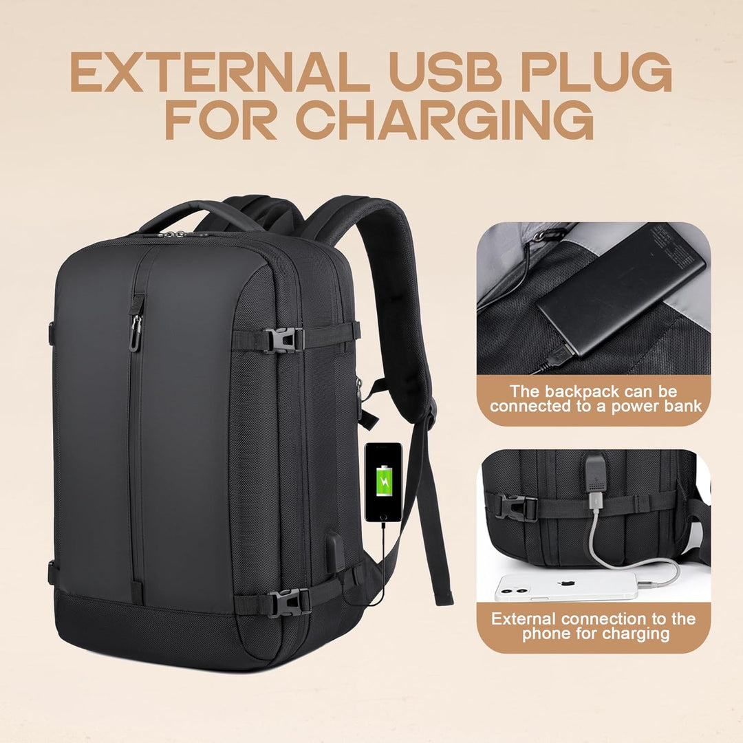 Waterdichte 40L uitbreidbare reisrugzak voor veilig transport van laptop (17") en spullen, met USB.