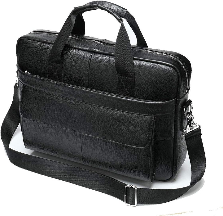 Ruime 15 inch lederen werktas met schouderriem, ideaal voor laptop en zakelijke benodigdheden.