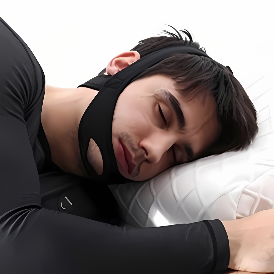 Anti-snurk kinband van neopreen, verstelbaar, zacht en comfortabel, bevordert neusademhaling en voorkomt snurken.