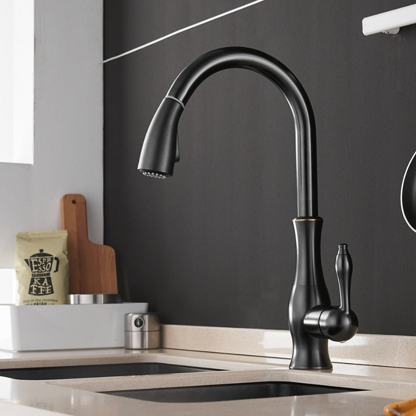 Anton keukenkraan in geborsteld nikkel, uittrekbaar, modern design, flexibel gebruik, voor stijlvolle keukens