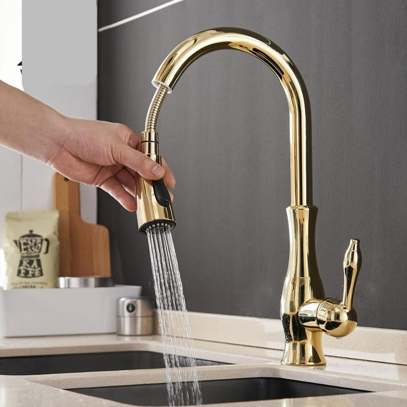 Anton keukenkraan in geborsteld nikkel, uittrekbaar, modern design, flexibel gebruik, voor stijlvolle keukens