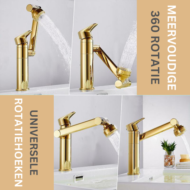 AquaTwirl flexibele 1080° draaibare kraan voor optimale bewegingsvrijheid in de keuken.