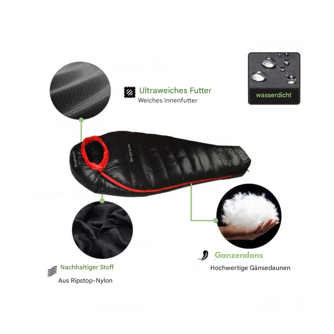 ArcticNest winterslaapzak, 210x80cm, wit, geïsoleerde capuchon, eendendons, ideaal outdooraccessoire voor winteravonturen