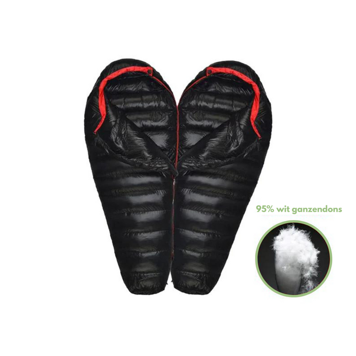 ArcticNest winterslaapzak, 210x80cm, wit, geïsoleerde capuchon, eendendons, ideaal outdooraccessoire voor winteravonturen