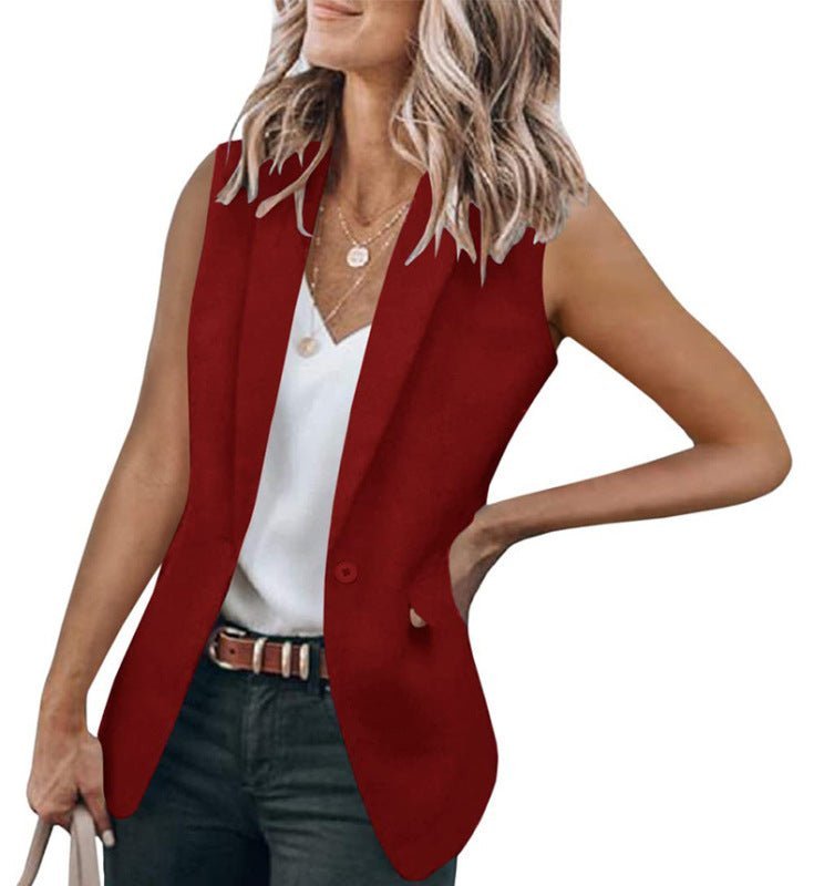 Mouwloze Pakjas voor Dames, effen kleur met moderne kraag en losse pasvorm, ideaal voor elegante gelegenheden.