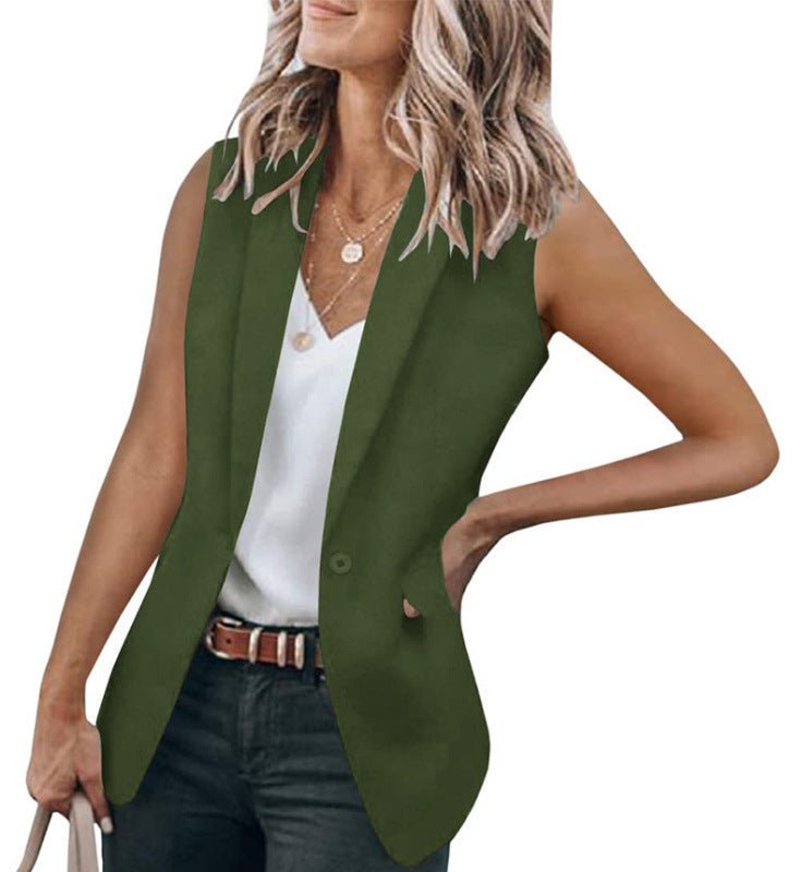 Mouwloze Pakjas voor Dames, effen kleur met moderne kraag en losse pasvorm, ideaal voor elegante gelegenheden.