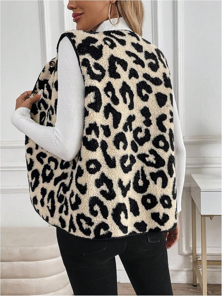 Dames mouwloos luipaardvest met V-hals in elegant design, ideaal voor vrouwen; licht en veelzijdig combineerbaar.