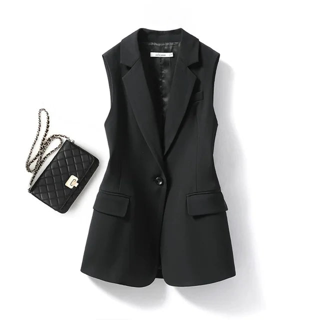 Elegante en veelzijdige zwarte mouwloze damesblazer voor stijlvolle outfits bij elke gelegenheid.