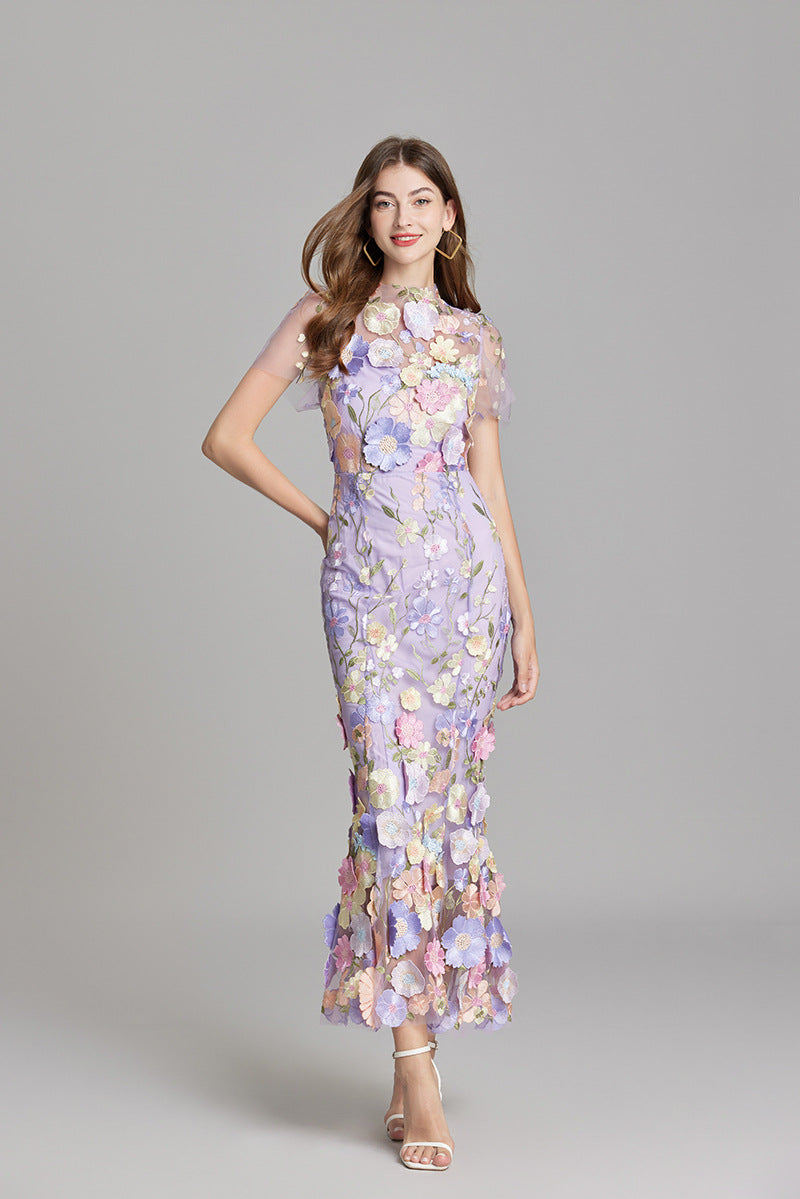 Elegante mouwloze damesjurk, geborduurd, vloeiend silhouet, veelzijdig voor elke gelegenheid