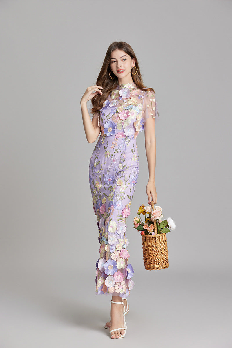 Elegante mouwloze damesjurk, geborduurd, vloeiend silhouet, veelzijdig voor elke gelegenheid