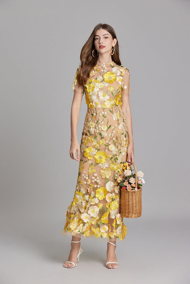 Elegante mouwloze damesjurk, geborduurd, vloeiend silhouet, veelzijdig voor elke gelegenheid