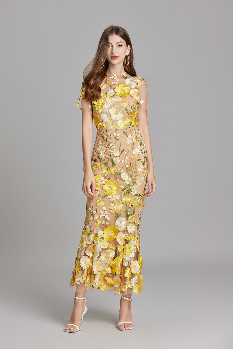 Elegante mouwloze damesjurk, geborduurd, vloeiend silhouet, veelzijdig voor elke gelegenheid