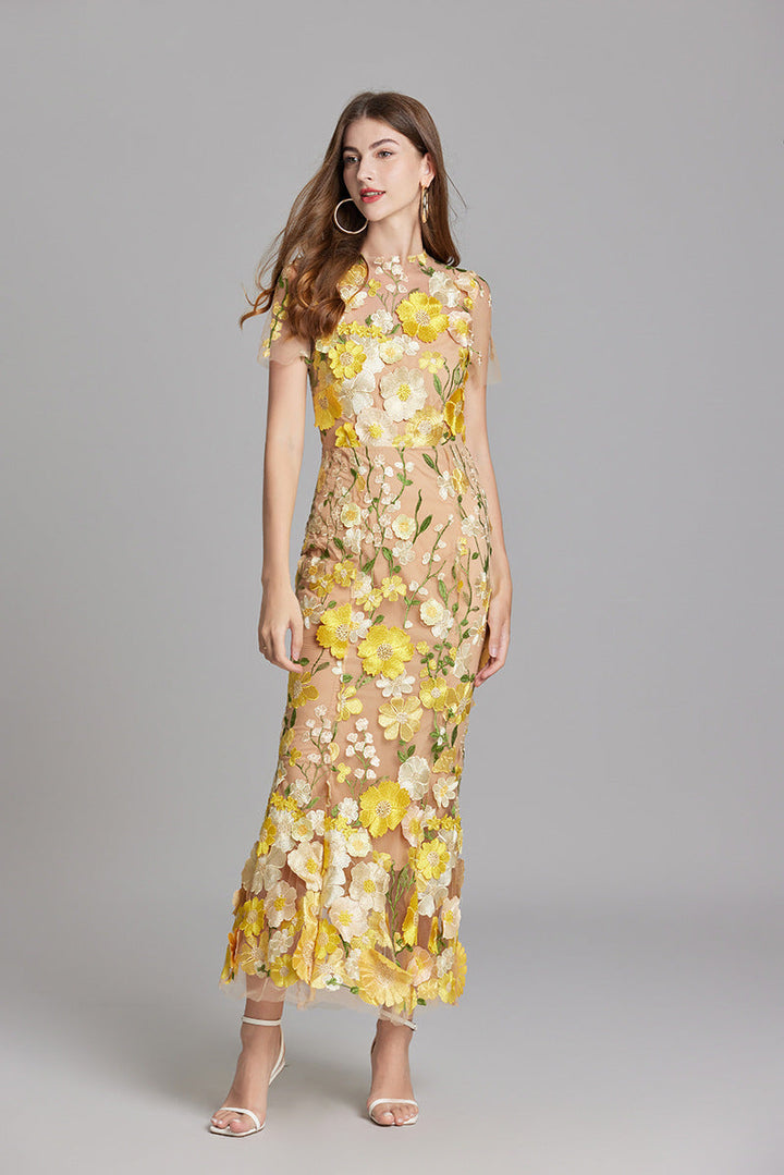 Elegante mouwloze damesjurk, geborduurd, vloeiend silhouet, veelzijdig voor elke gelegenheid