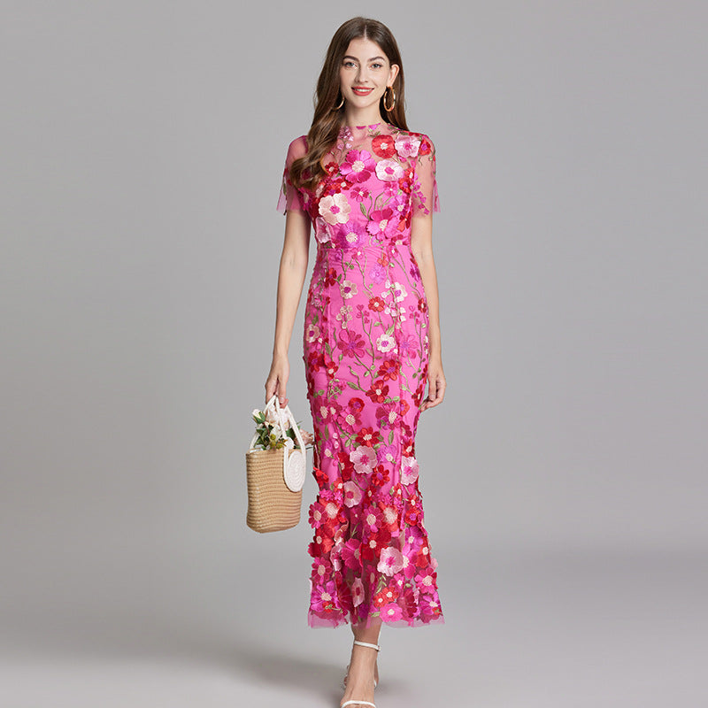 Elegante mouwloze damesjurk, geborduurd, vloeiend silhouet, veelzijdig voor elke gelegenheid