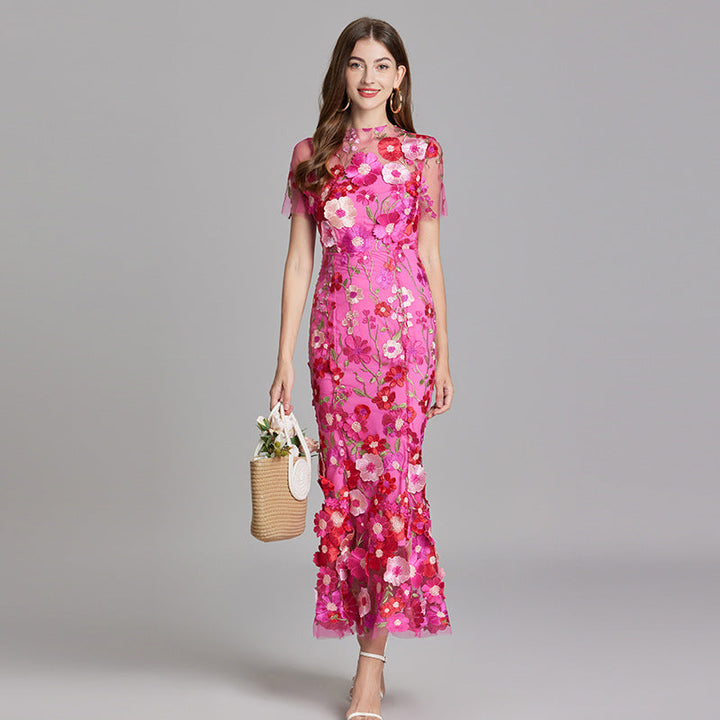 Elegante mouwloze damesjurk, geborduurd, vloeiend silhouet, veelzijdig voor elke gelegenheid