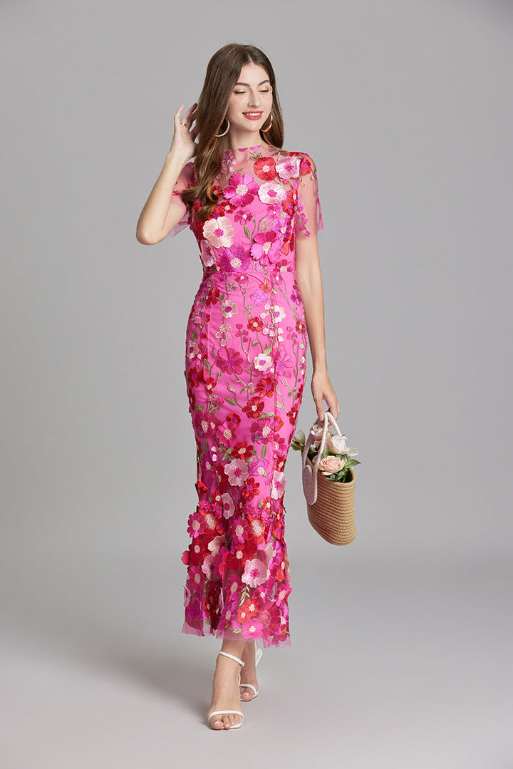 Elegante mouwloze damesjurk, geborduurd, vloeiend silhouet, veelzijdig voor elke gelegenheid