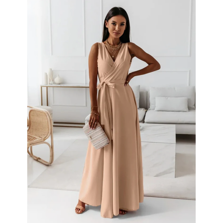 Dames zomer wikkeljurk, mouwloos en met V-hals, ideaal voor een elegante en comfortabele look.