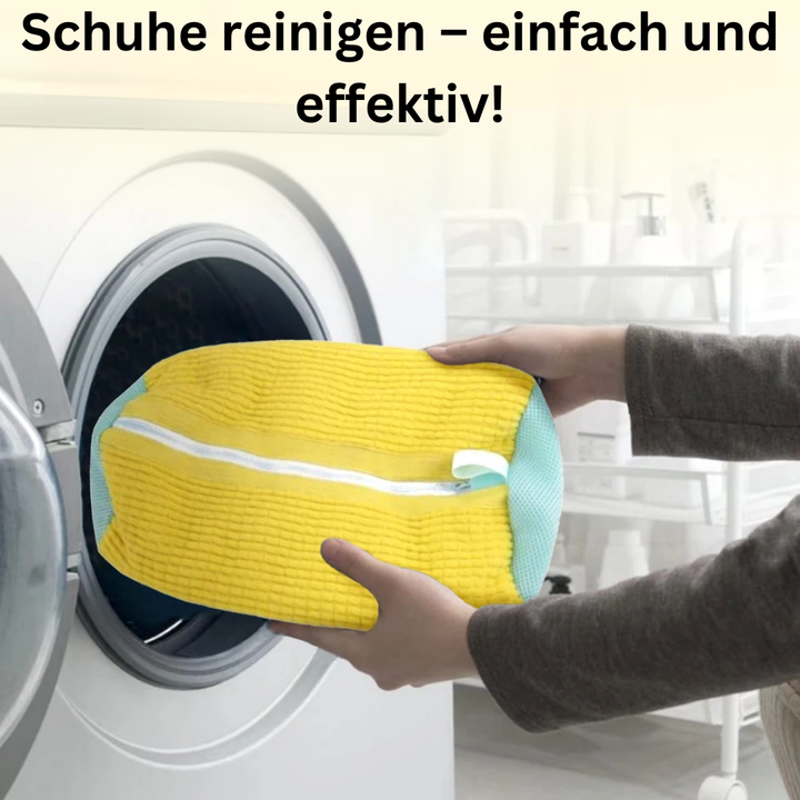 Ademende schoenwaszak voor de wasmachine, beschermt en verzorgt diverse schoentypes, robuust en veilig.