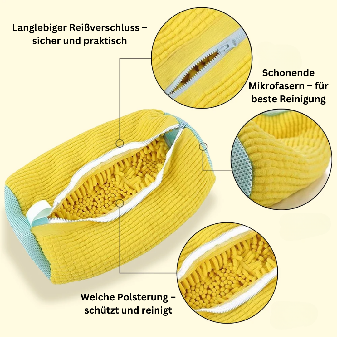 Ademende schoenwaszak voor de wasmachine, beschermt en verzorgt diverse schoentypes, robuust en veilig.