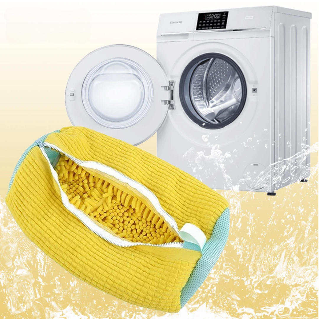 Ademende schoenwaszak voor de wasmachine, beschermt en verzorgt diverse schoentypes, robuust en veilig.