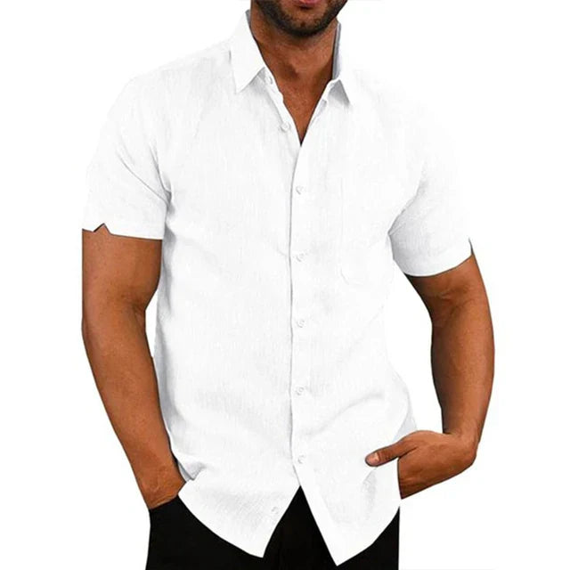 Stijlvol heren linnen overhemd, perfect voor zomerse dagen, ademend en comfortabel, met korte mouwen en een effen kleur.