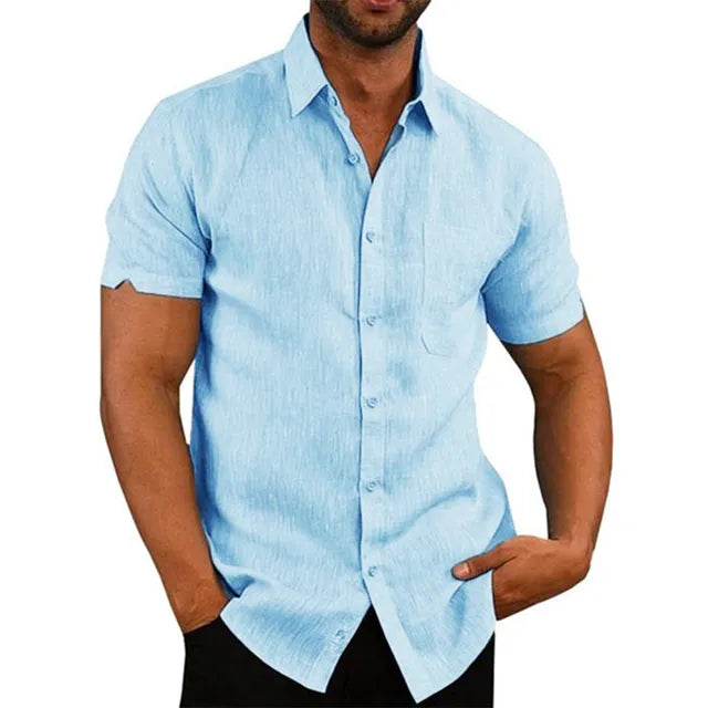 Stijlvol heren linnen overhemd, perfect voor zomerse dagen, ademend en comfortabel, met korte mouwen en een effen kleur.