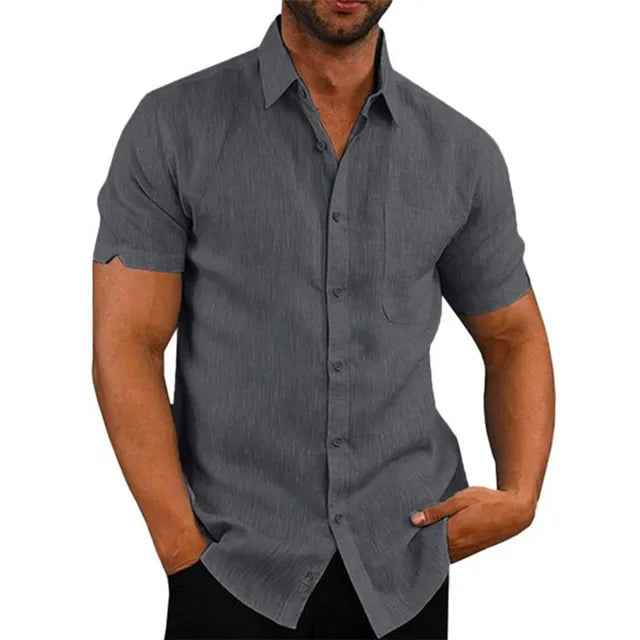 Stijlvol heren linnen overhemd, perfect voor zomerse dagen, ademend en comfortabel, met korte mouwen en een effen kleur.