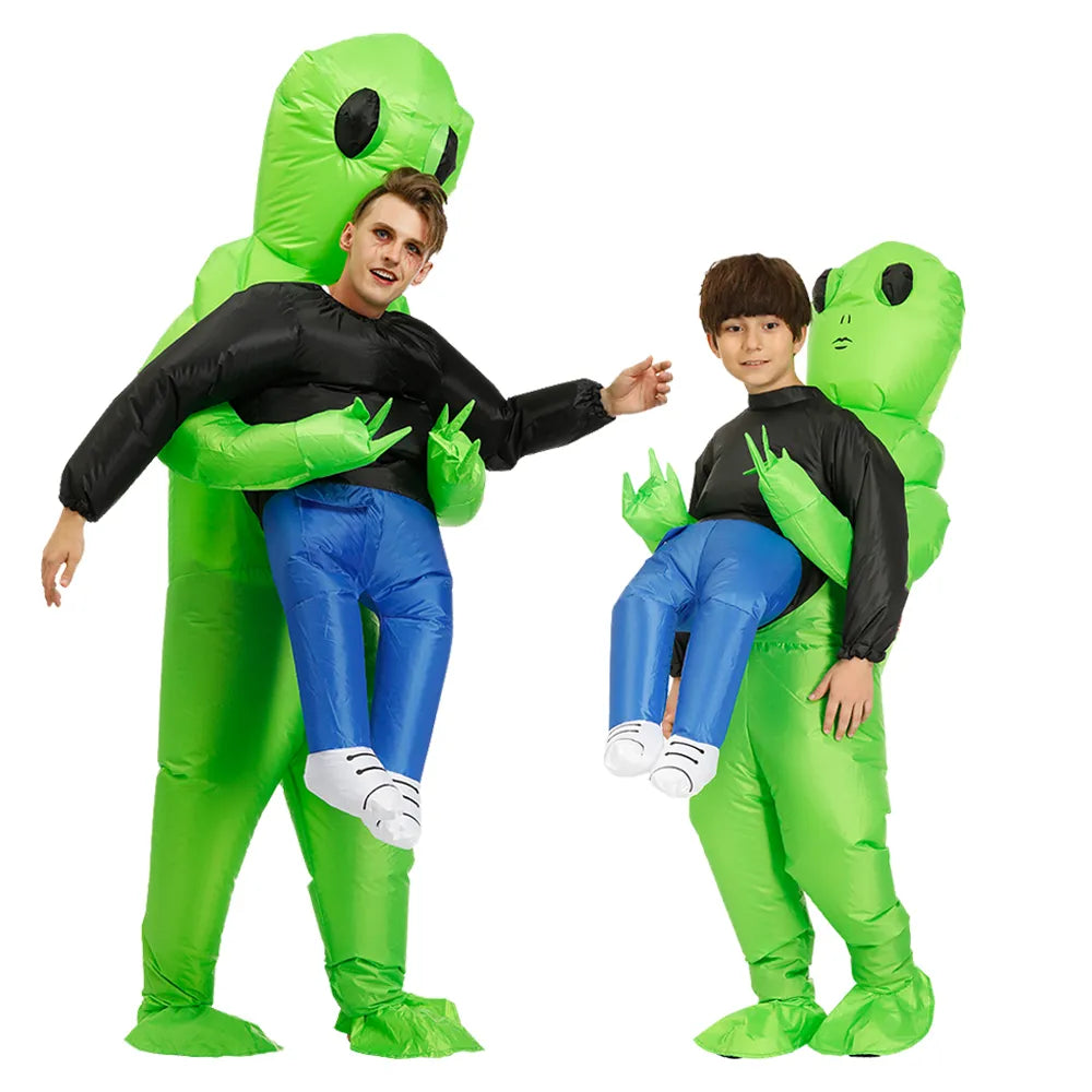 Opblaasbaar groen Alien Kostuum, geschikt voor kinderen & volwassenen; ideaal voor feesten, eenvoudig zonder pomp op te blazen.