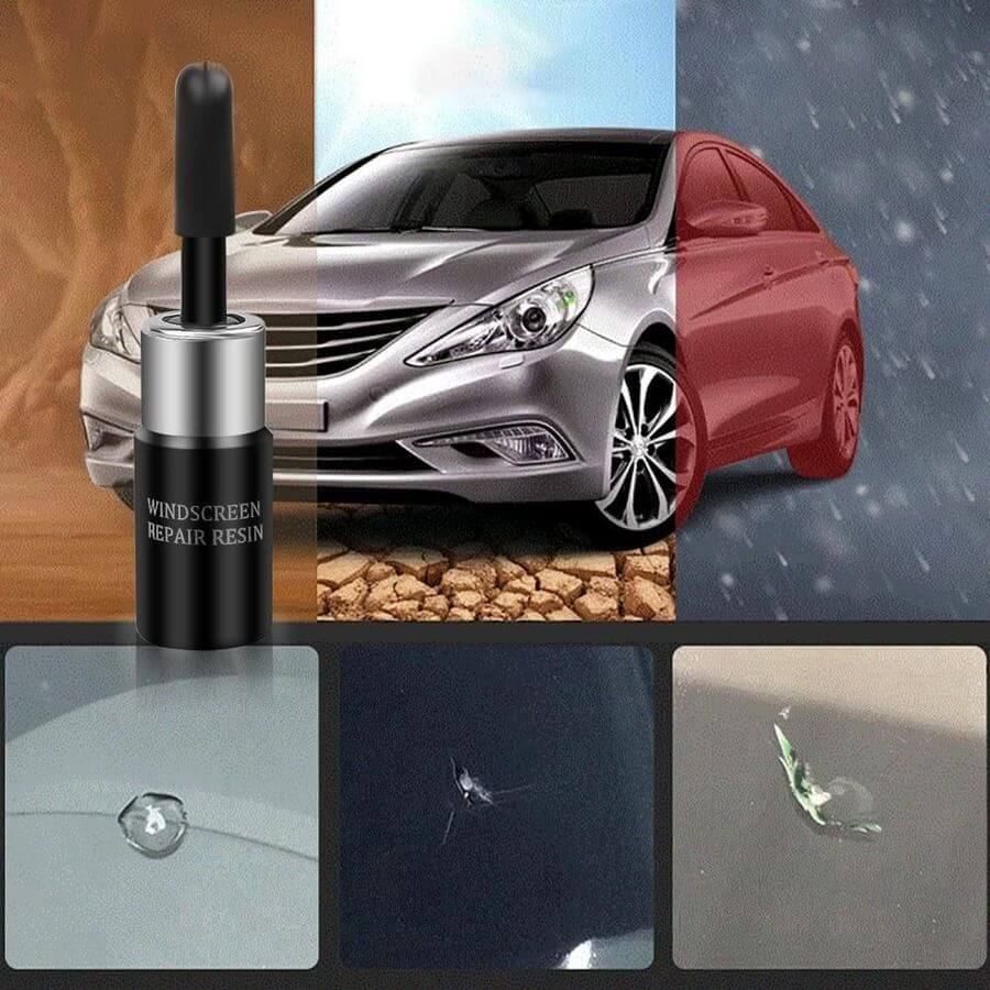 Detail van auto voorruit reparatie van een sterbarst met de glas reparatie kit voor snel herstel.