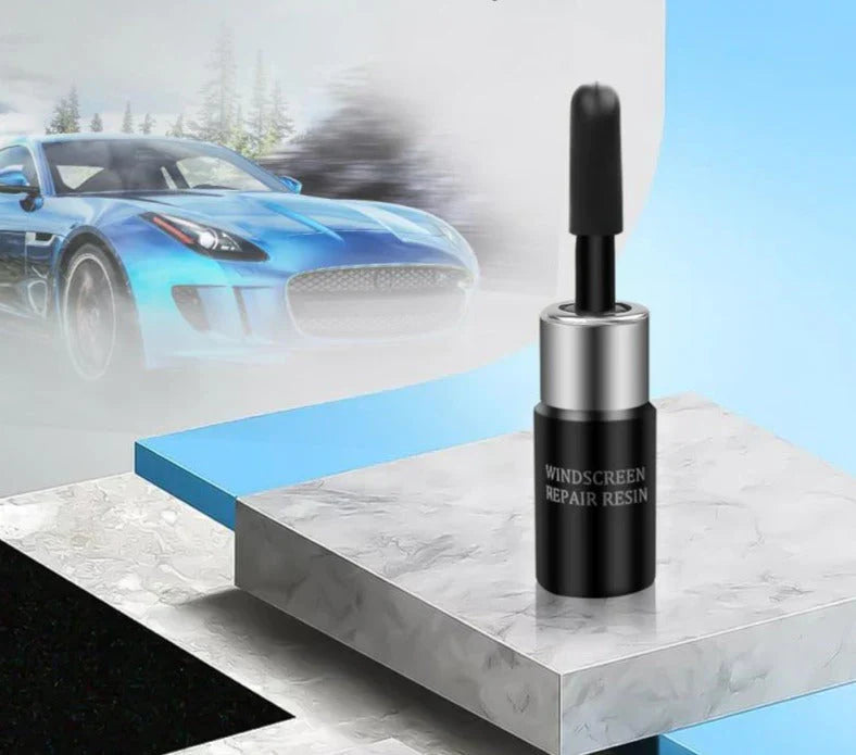 Doe-het-zelf auto ruit reparatie kit in actie, toont eenvoudig herstel van barsten en chips in autoglas.