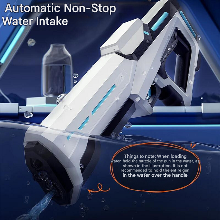 Automatisch waterpistool met 1L tank, 10m bereik, stijlvol design, ideaal voor zomerse watergevechten buiten.