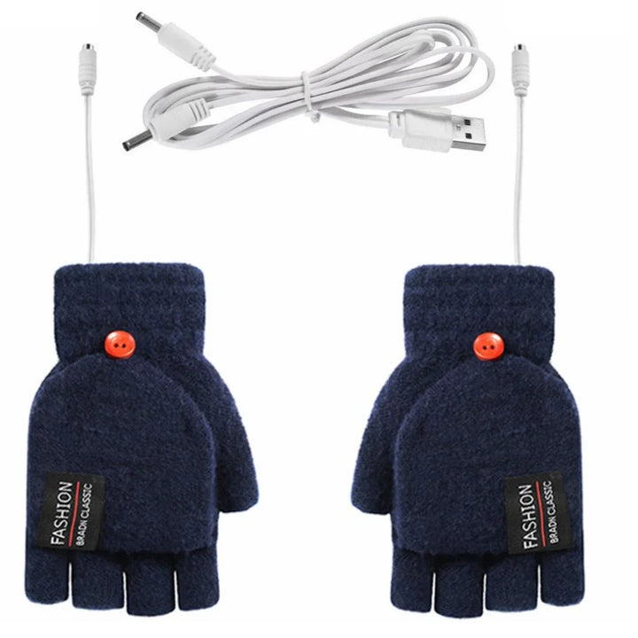 USB gebreide verwarmde handschoenen, oplaadbaar, unisex design, perfect voor koude winterdagen, damesaccessoire
