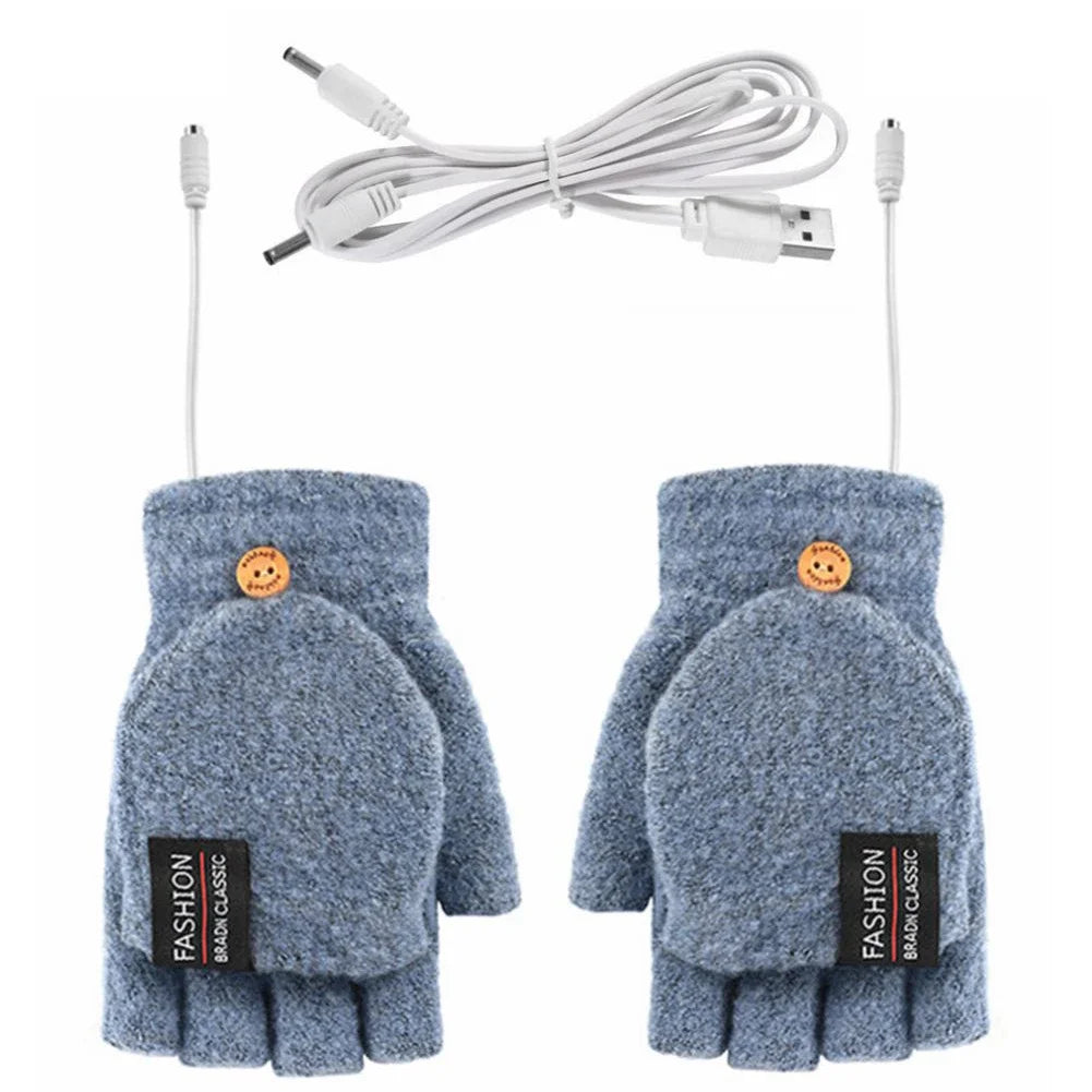 USB gebreide verwarmde handschoenen, oplaadbaar, unisex design, perfect voor koude winterdagen, damesaccessoire