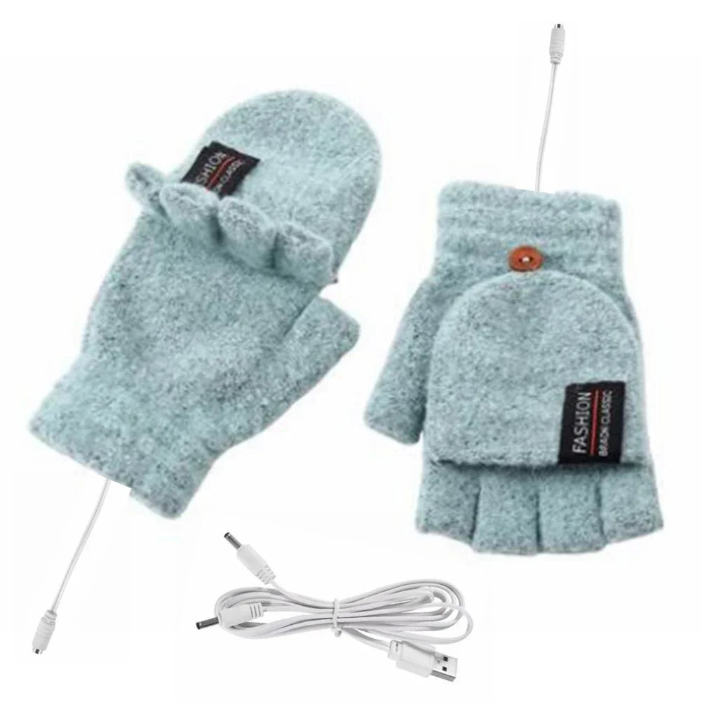 USB gebreide verwarmde handschoenen, oplaadbaar, unisex design, perfect voor koude winterdagen, damesaccessoire