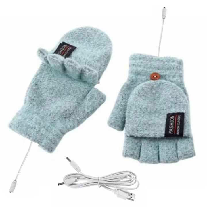 USB gebreide verwarmde handschoenen, oplaadbaar, unisex design, perfect voor koude winterdagen, damesaccessoire