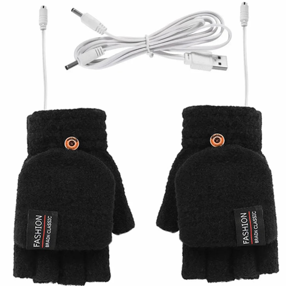 USB gebreide verwarmde handschoenen, oplaadbaar, unisex design, perfect voor koude winterdagen, damesaccessoire