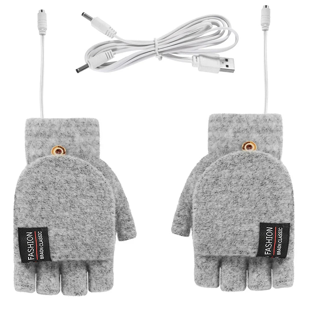 USB gebreide verwarmde handschoenen, oplaadbaar, unisex design, perfect voor koude winterdagen, damesaccessoire