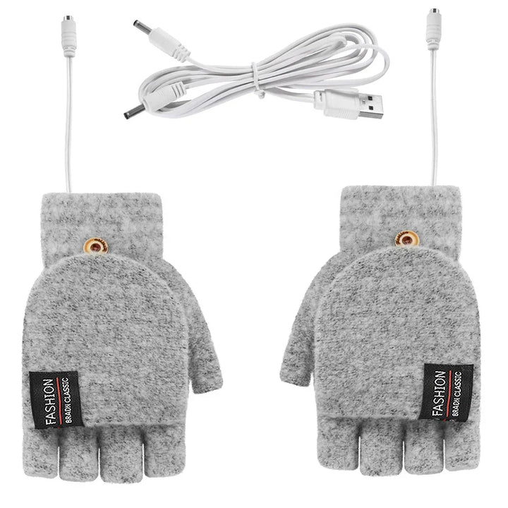USB gebreide verwarmde handschoenen, oplaadbaar, unisex design, perfect voor koude winterdagen, damesaccessoire