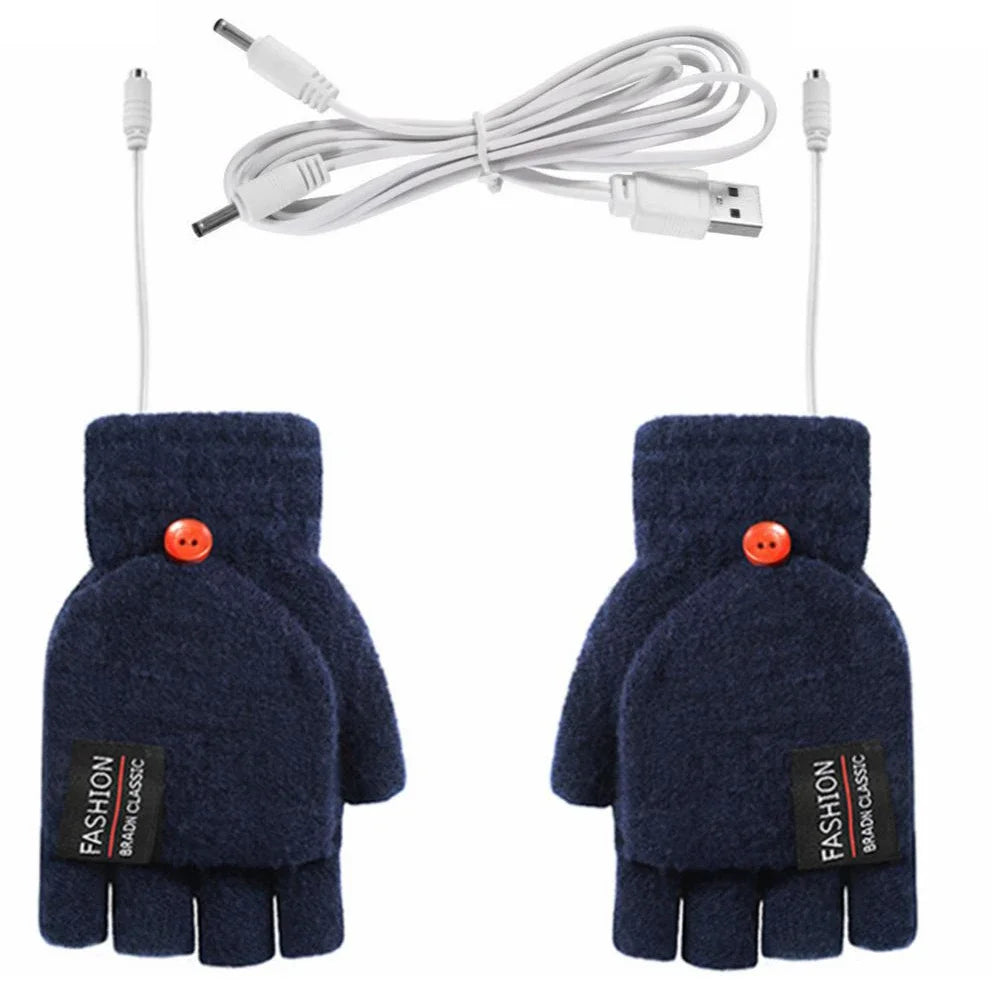 USB gebreide verwarmde handschoenen, oplaadbaar, unisex design, perfect voor koude winterdagen, damesaccessoire
