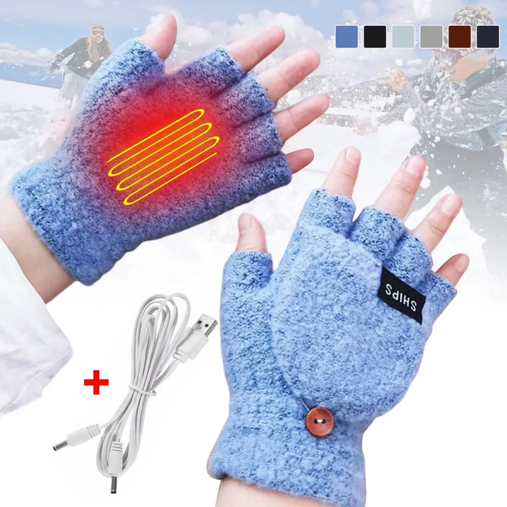 USB gebreide verwarmde handschoenen, oplaadbaar, unisex design, perfect voor koude winterdagen, damesaccessoire