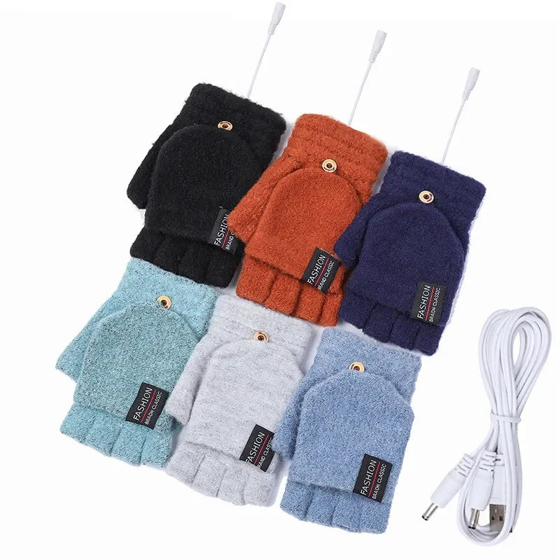 USB gebreide verwarmde handschoenen, oplaadbaar, unisex design, perfect voor koude winterdagen, damesaccessoire