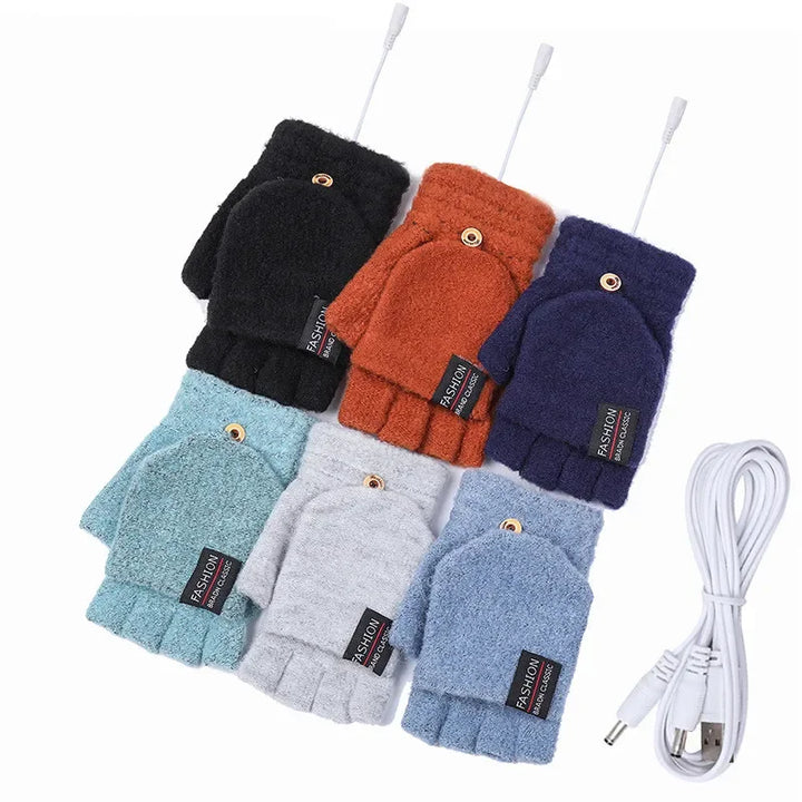 USB gebreide verwarmde handschoenen, oplaadbaar, unisex design, perfect voor koude winterdagen, damesaccessoire