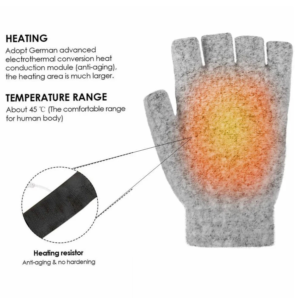USB gebreide verwarmde handschoenen, oplaadbaar, unisex design, perfect voor koude winterdagen, damesaccessoire