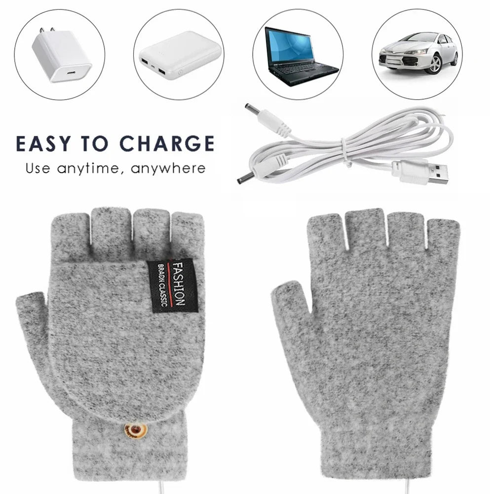 USB gebreide verwarmde handschoenen, oplaadbaar, unisex design, perfect voor koude winterdagen, damesaccessoire