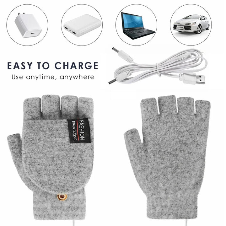USB gebreide verwarmde handschoenen, oplaadbaar, unisex design, perfect voor koude winterdagen, damesaccessoire