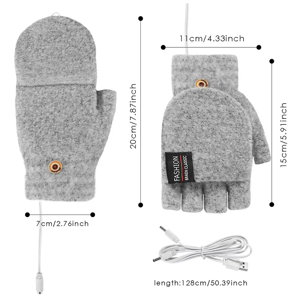USB gebreide verwarmde handschoenen, oplaadbaar, unisex design, perfect voor koude winterdagen, damesaccessoire