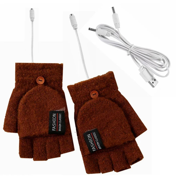 USB gebreide verwarmde handschoenen, oplaadbaar, unisex design, perfect voor koude winterdagen, damesaccessoire