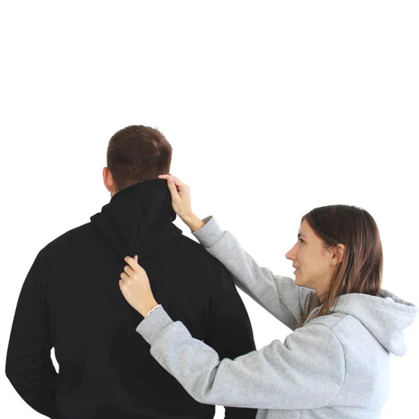 Unisex verwarmde hoodie voor directe warmte in grijs en zwart, ideaal voor buitenactiviteiten en koude dagen.