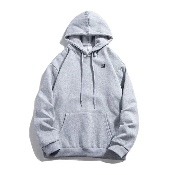 Unisex verwarmde hoodie voor directe warmte in grijs en zwart, ideaal voor buitenactiviteiten en koude dagen.